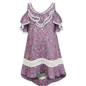 Hannah Banana Floral Cold Shoulder Dress with Lace Trim Size 14